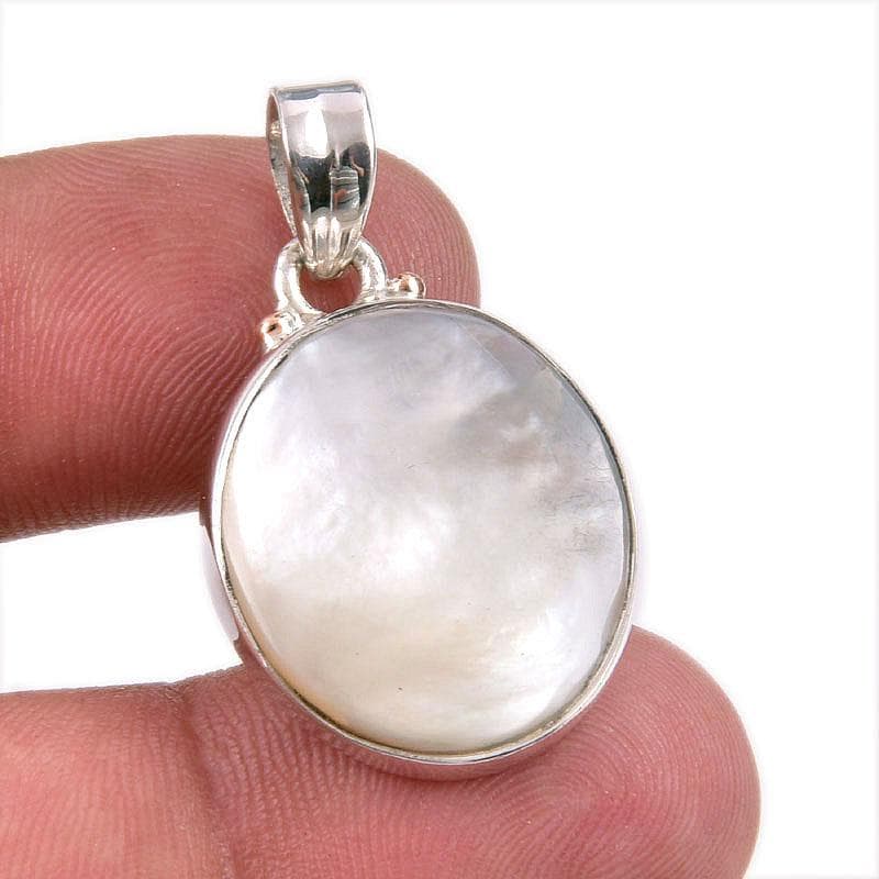 Natural Mother Of Pearl Gemstone Handmade 925 Solid Silver Pendant 1.75  T5V27