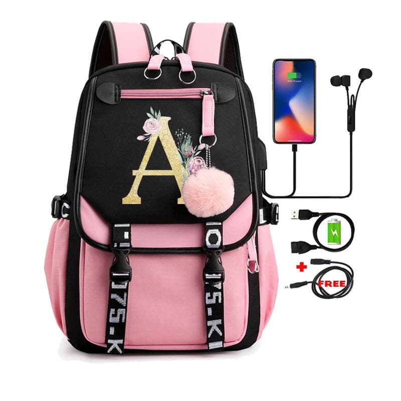 Blackpink 26 English Letters Backpack for Girl Canvas Schoolbag Children Backpack Kid Travel Bag Back To School Bookbag Rucksack