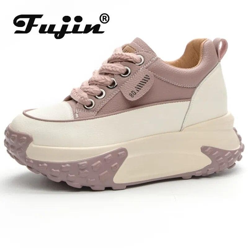 Fujin 7cm Genuine Leather Platform Wedge Fashion Women Spring Well-fitting Autumn Chunky Sneakers Shoes Breathable Mixed Color cm purple