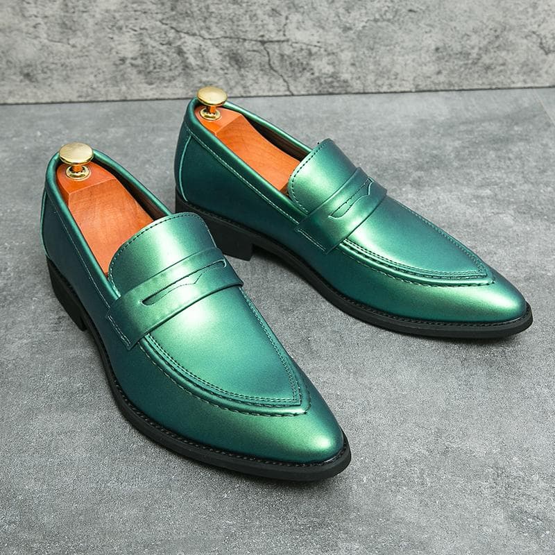 Italian Handmade Men's Leather Green Loafers Comfortable Slip-On Low Heel British Style High Quality Fashion Men's Dress Shoes cm purple