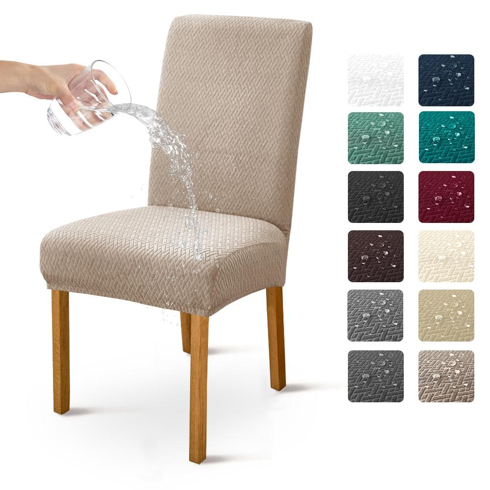 Waterproof Chair Cover Jacquard Kitchen Dining Chair Covers Furniture Protector Removable Anti -Dust Slipcover Ceremony Office white