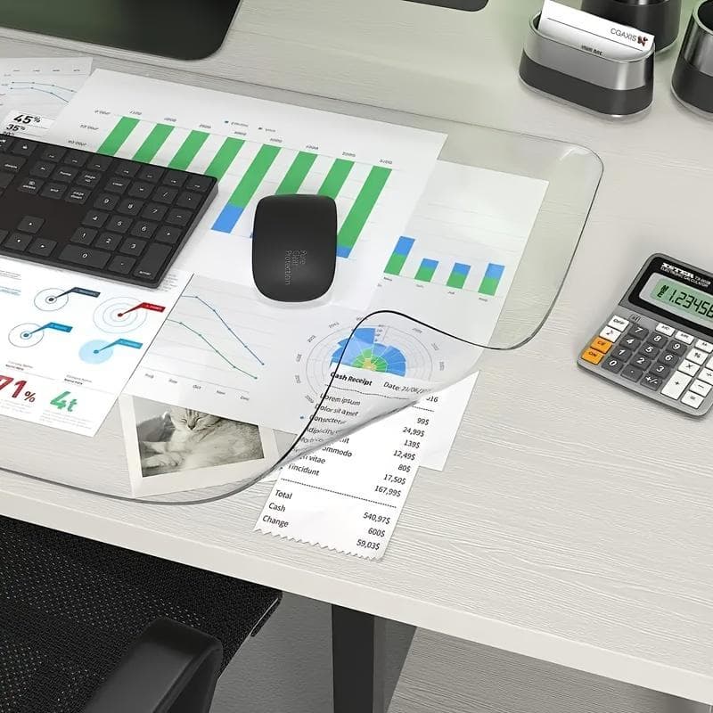 Durable Transparent Desk Mat - Heat-Resistant, Waterproof PVC with Round Edges, Anti-Static Writing Pad for Office Use, Writing Protection transparent