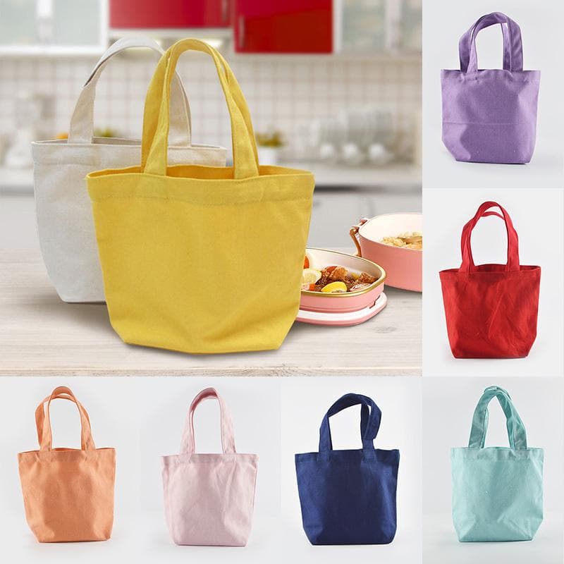 Canvas Lunch Bag Small Tote Foldable Grocery Solid Color Shopping Bags Casual Handbag Shoulder Bag black