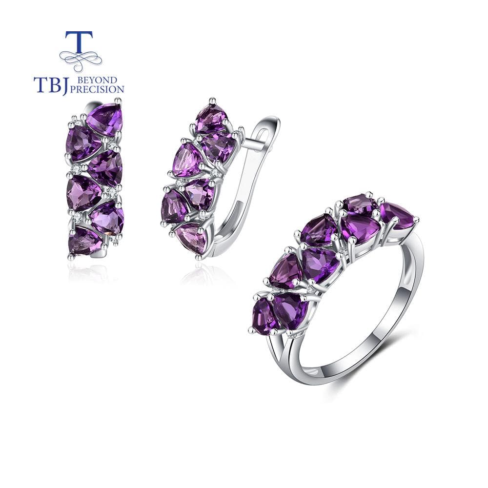 100% Natural Africa amethyst Jewelry Set real gemstone clasp earring and ring 925 sterling silver for women gift daily wear purple