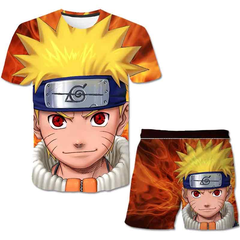 Boys Girls Summer Narutoes Sport Clothes Sets Kids Casual Cartoon Short Sleeve T-Shirt + Shorts Children Costume Outfits 4-14T 160cm