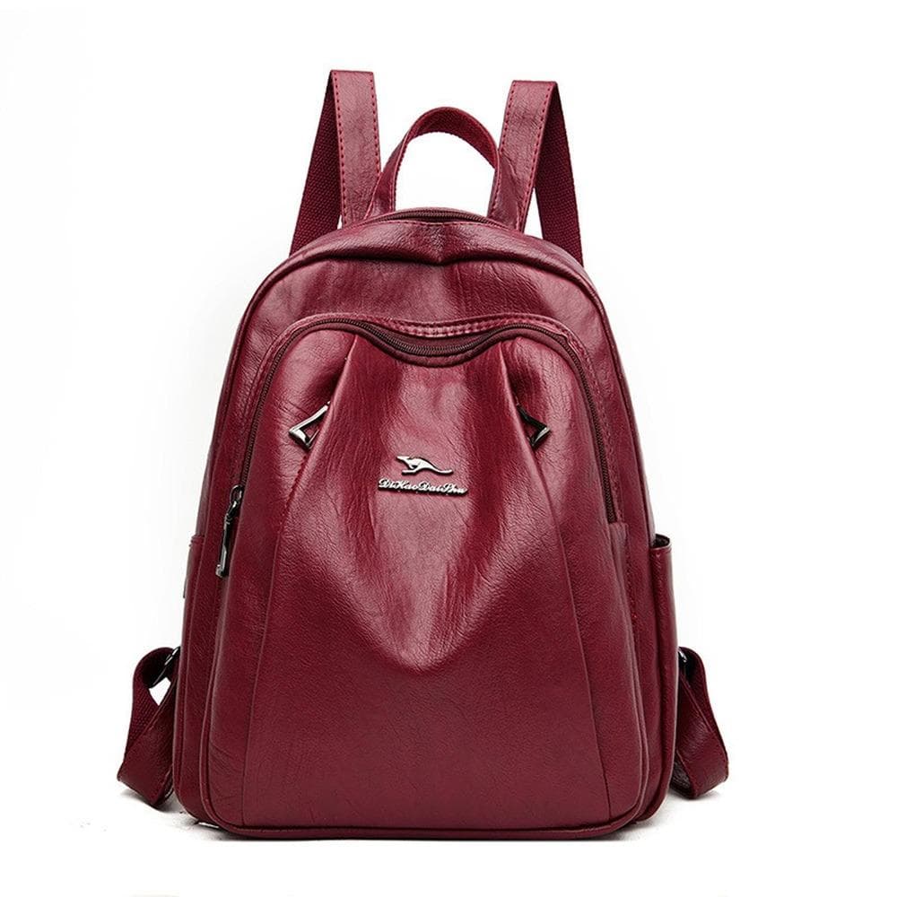 Women backpack Korean version fashion all-match female bag soft leather anti-theft burgundy