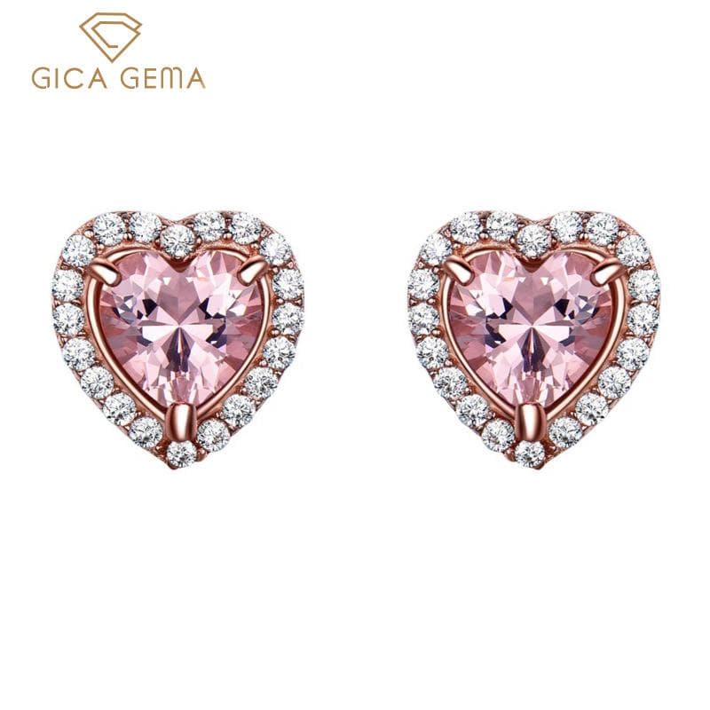Gica Gema Jewelry S925 Sterling Silver Pink Heart-shaped Elegant Temperament Stud Earrings For Women Fine High Grade Jewelry Gift To Valentine's