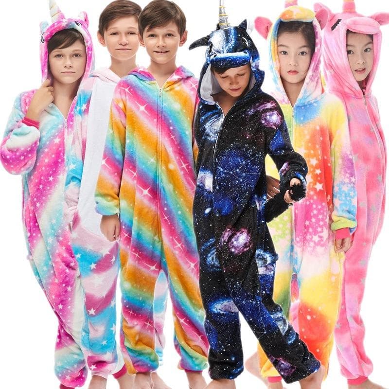 Kids Girls Animal Soft Hooded Unicorn Cosplay  Kigurumi Pajamas Set Boys Costume Sleepwear Chidren Winter Suit cm