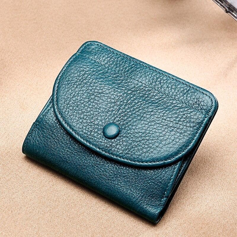 Coin Purse First Layer Natural Milled Cowhide Solid Color Buckle Small Wallet Genuine Leather Wallet Short Style Soft Clutch Bag black
