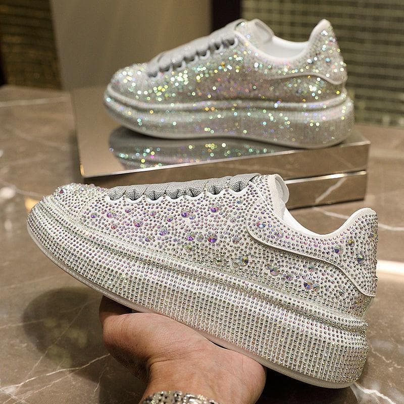 Women's Platform Shiny Rhinestone Platform Shoes, Versatile Fashion Casual Shoes, Women's Sports Shoes cm black
