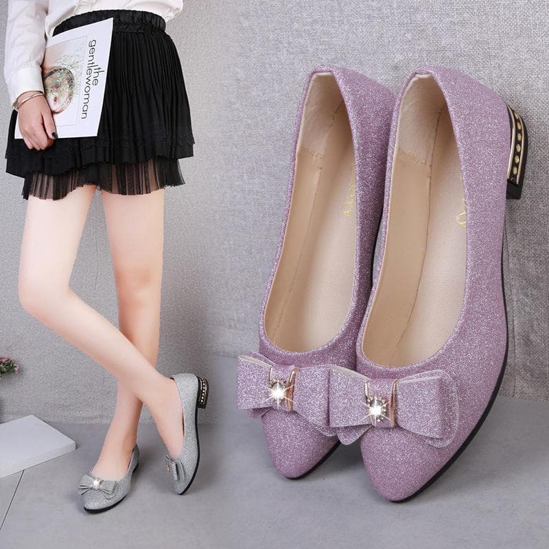 Spring and Summer Footwear Shoes Women's Solid Color Bow Flat-heeled Soft-soled Shoes cm purple