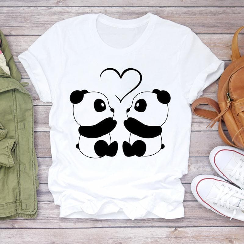 Tee Top Fashion Tshirt Clothing Casual Sweet Love Panda Spring Short Sleeve Women Print Summer Lady Female Graphic T-shirt cm