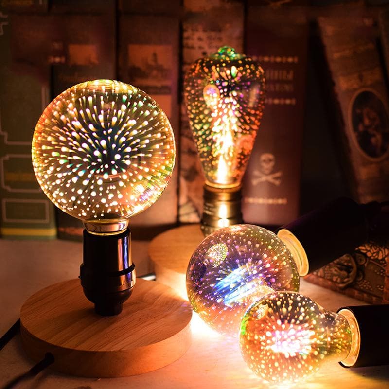 Novelty 3D Fireworks Effect Vintage Edison lamp E27 110V-220V Holiday Decoration lights A60 ST64 G80 G95 G125 Christmas Party Home Decor cm warm white