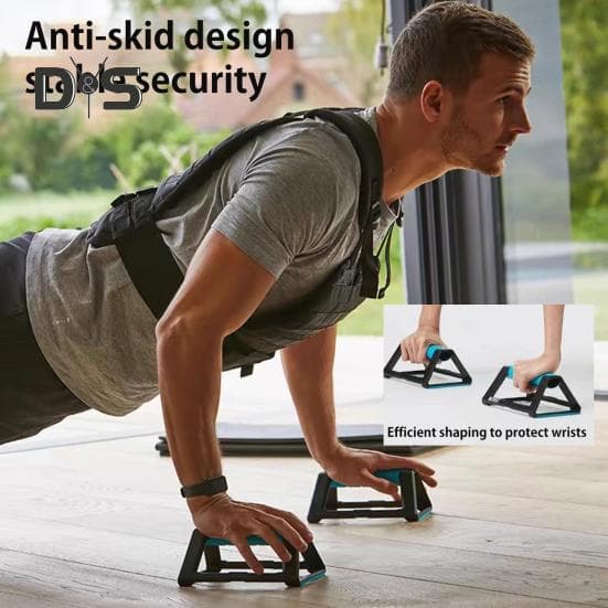 2Pcs Push-Up Bar Stand Hold Up to 110kg Ergonomic Anti-slip Home Gym Fitness Strength Training Triangle Plank Push-up Support Grip Handle blue