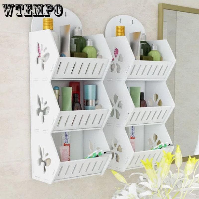 Small/Large Wooden Storage Free Punching Storage Rack Waterproof Display Shelf for Living Room Bedroom Bathroom white