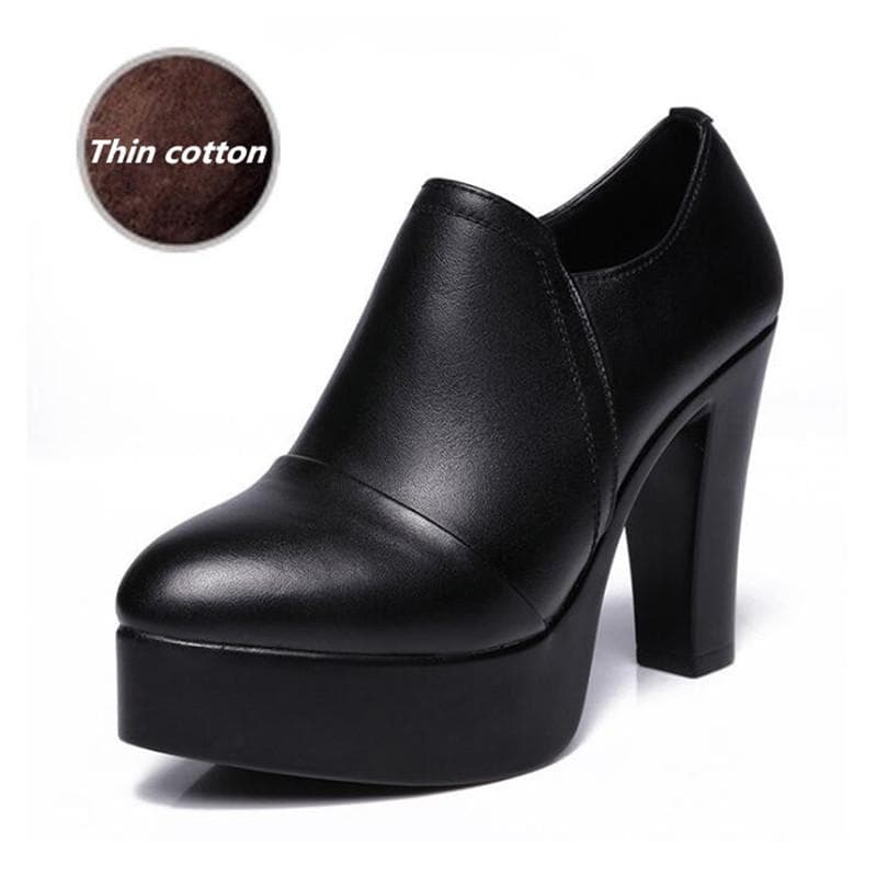 2026 New Genuine Leather Women's Shoes Fashion High Heels Women Pumps Platform Autumn Winter Ankle Boots Black Plus Size 32-43 cm