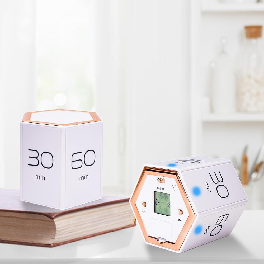 Multi-Hexagon Cube Timer Gravity Sensor Digital Timer with LED Screen Sound Alarm Silent Operation black