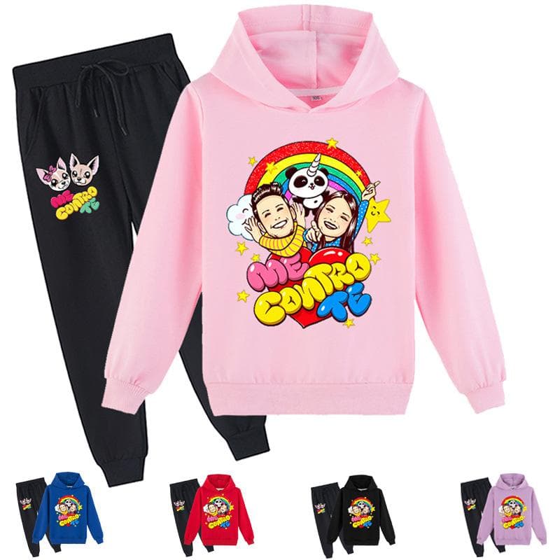 Fashion Me Contro Te Printed Kids Hoodies Trousers 2pc Set Boys Girls Hooded Pullover Jogging Trousers Casual Outfit cm persian rose