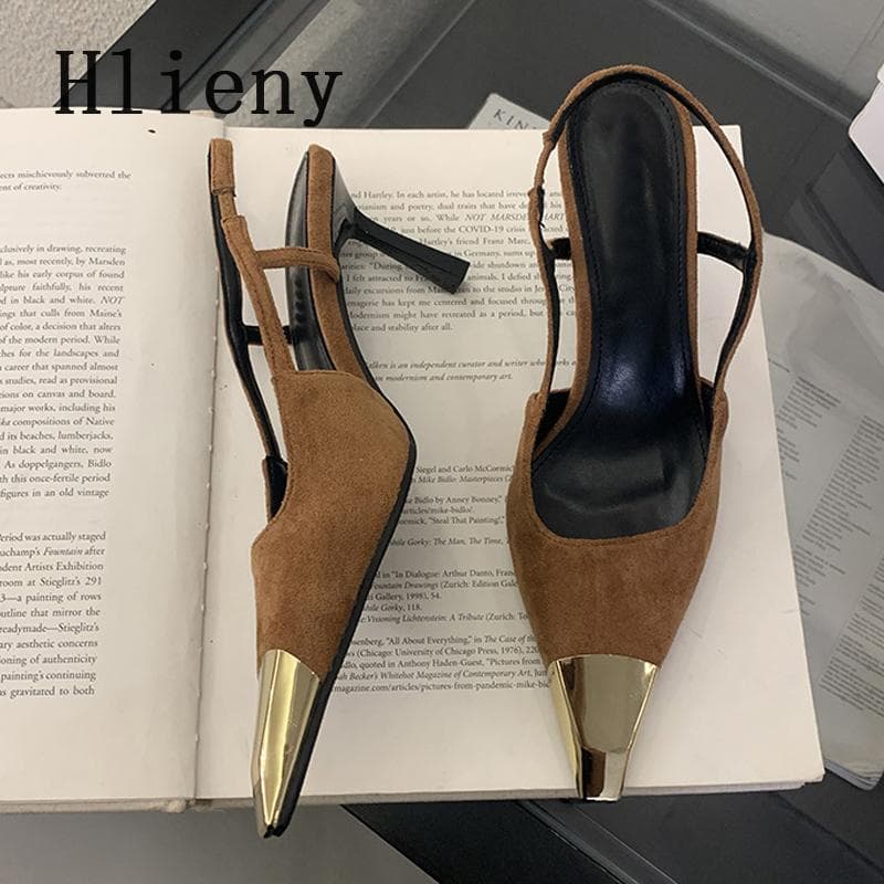 Hlieny Spring Street Style Back Strap Pumps Women Sexy Splicing Pointed Toe Elegant Thin Low Heels Mule Party Dress Shoes Sandal cm