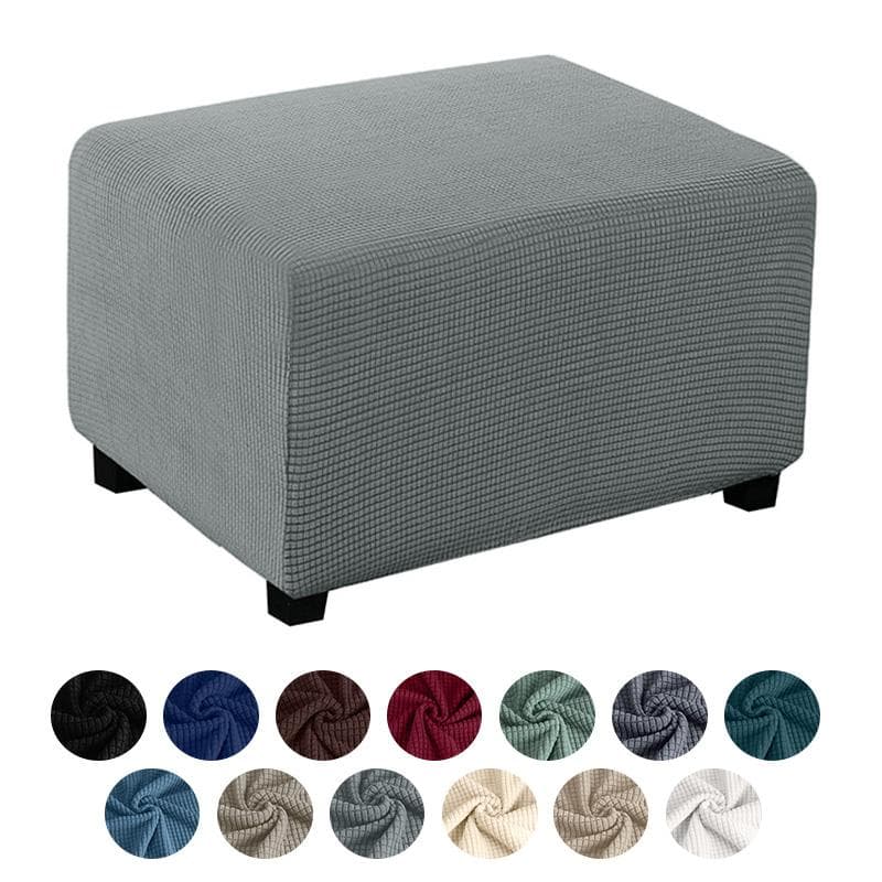 2 Sizes Footstool Cover Jacquard Fabric Footrest Cover Flexible Furniture Protection Removable Ottoman Cover For Home Dark blue