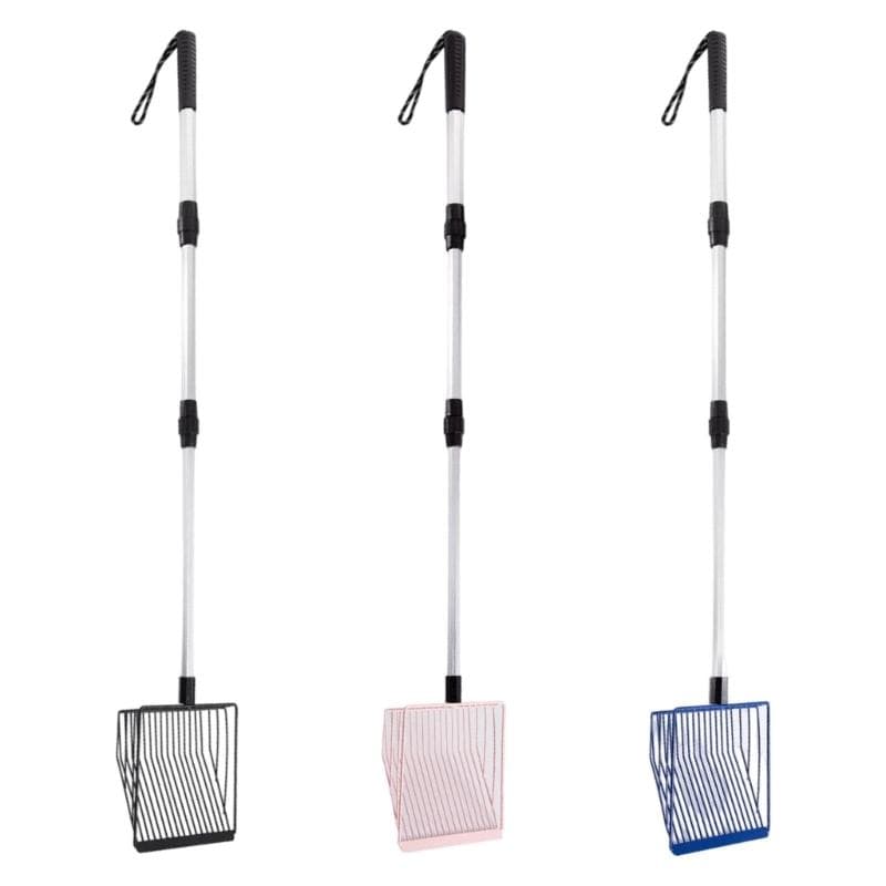 Chicken Litter Scooper with Deep Shovel Telescoping Handle Metal Scoops Hollow Poop Sifter Ergonomic Metal Handle black