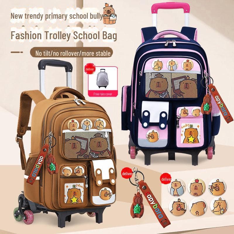 Large Capacity Trolley Schoolbags for Grade 2, 3, and 6 Students - Card Bara Design to Reduce Carrying Burden