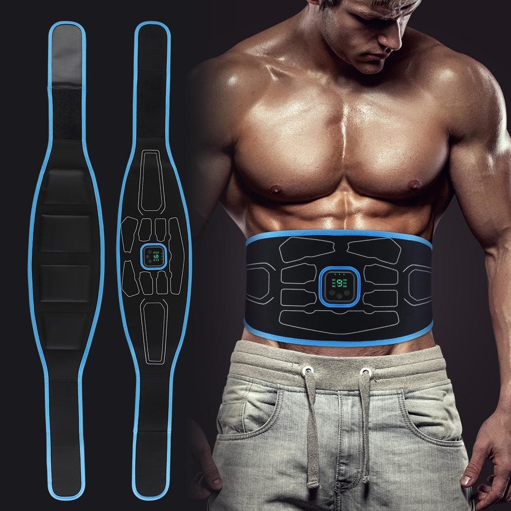 Smart EMS Abdominal Trainer Muscle Stimulator Toner Fitness Vibration Waist Belt Body Slimming Belt Electric Weight Loss Unisex blue