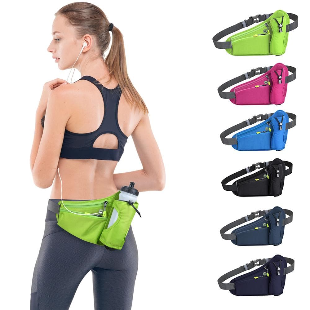 Sports Hydration Belt Bag Running Belt Waist Pack Bum Bag with Water Bottle Holder for Men Women dark blue