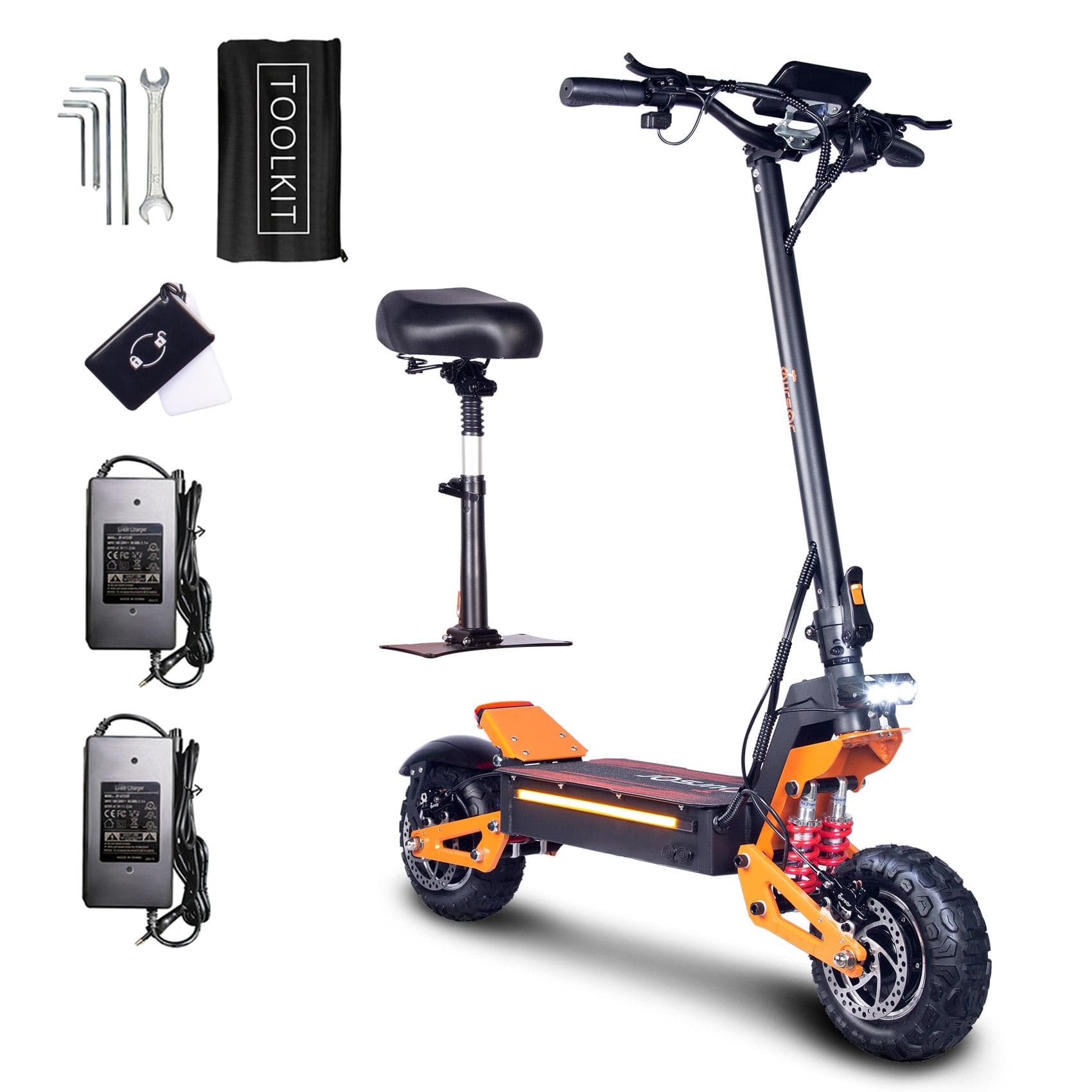 TOURSOR X5 60V Adult Foldable Electric Scooter 3000W Dual Motor EScooter 60V40AH Battery 11 Inch Tires Off Road E-Scooter black/orange