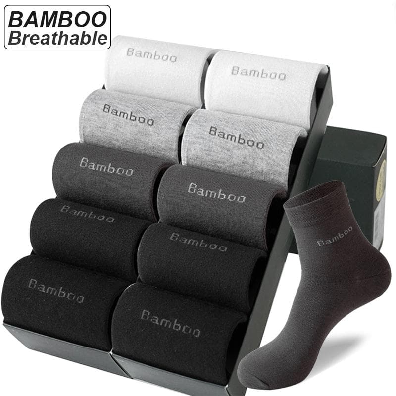 10Pairs/lot Men Bamboo Fiber Socks Casual Black White Business Anti-Bacterial Breatheable Male Sock High Quality Size 38-45 38-45 white
