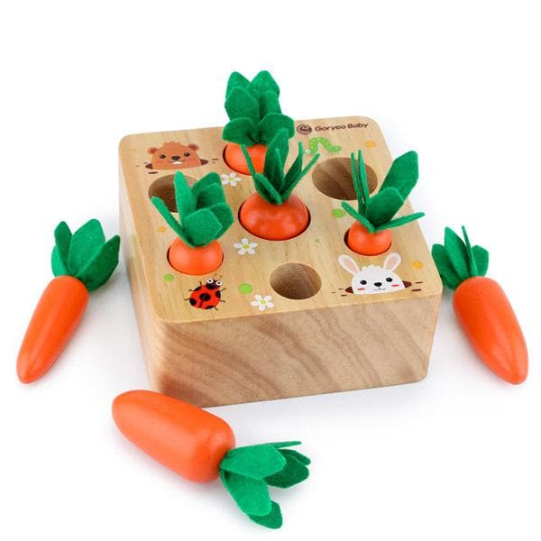 Montessori Toddlers Toys, Macron Carrot Harvest Game Wooden Toy for Age 2 3 Old Baby kids, Educational Learning Shape Sorting Matching Gifts