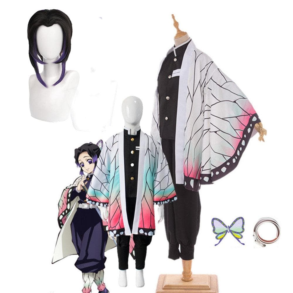 Adult Kids Anime Demon Slayer Kimetsu no Yaiba Kochou Shinobu Cosplay Costume Kimono Halloween Clothes cm