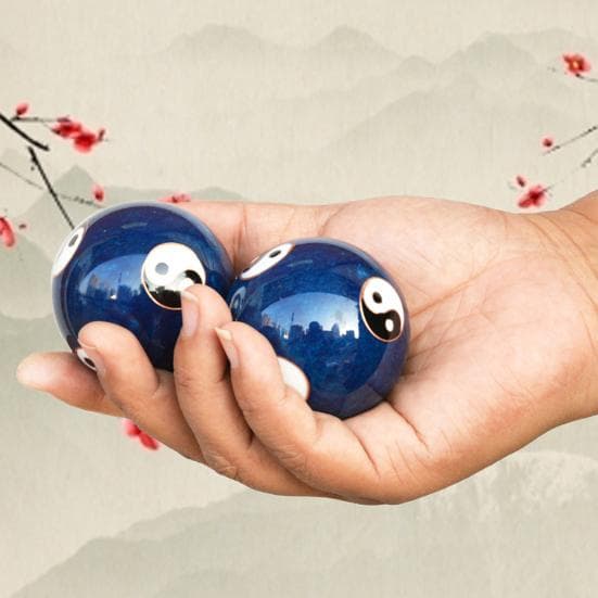 2Pcs/Pair Meditation Ball Dragon Phoenix Pattern Finger Exercise Enamel Color Yin Yang Fitness Handball for Gift blue