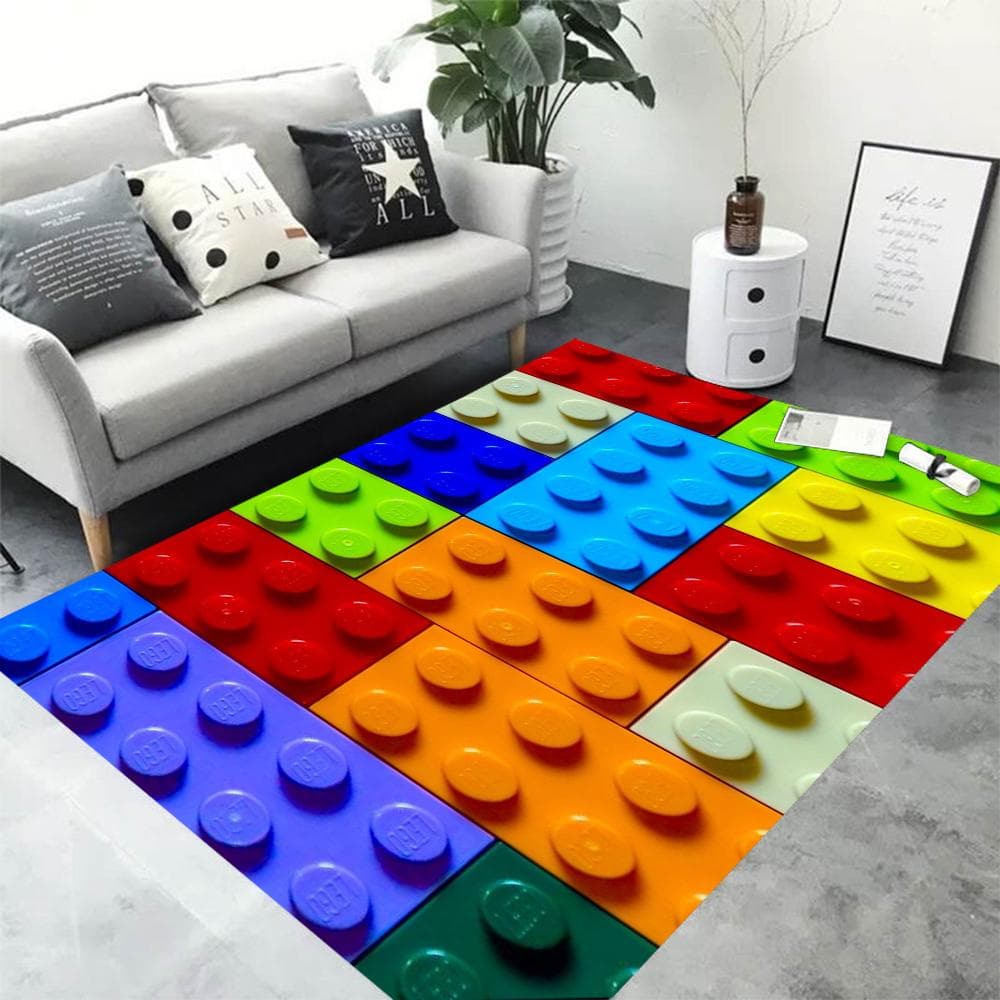 Colorful Geometric Building Blocks Toy Entrance Door Mat Washable Non-Slip Living Room Sofa Chairs Area Mat Kitchen Welcome