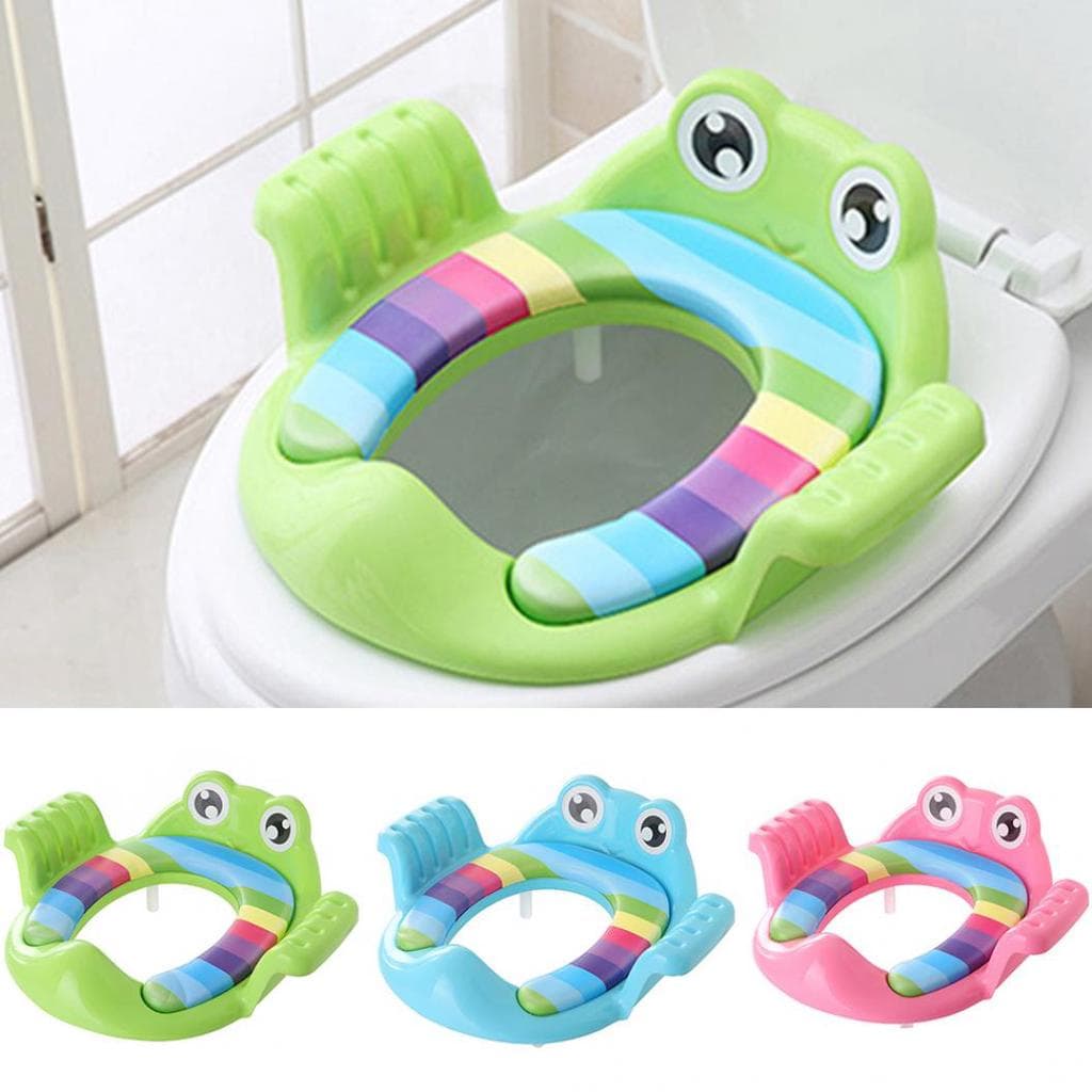 Frog Shape Baby Unisex Soft Padded Round Potty Training Toilet Seat with Handles green