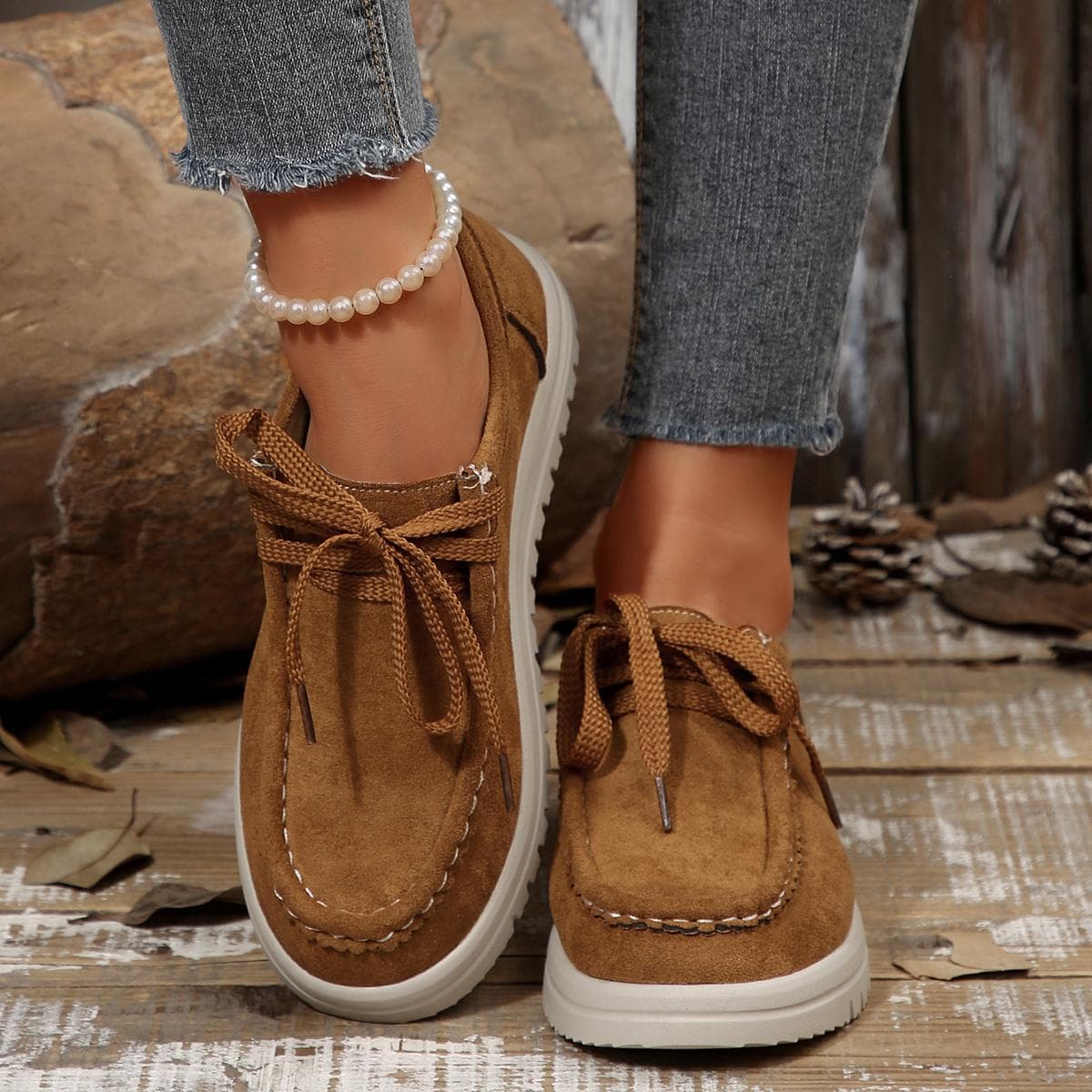 2025 New Women Sneakers Spring Autumn Casual Loafers Shoes Women Platform Sneakers Ladies Lace-up Round Toe Shoes Women cm apricot