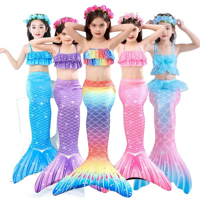 Girls Little Mermaid Dress Up Outfit Kids Mermaid Tail Costume +Top+ Panties Girl Halloween Cosplay Bikini Bathing Swimsuit Carnival Party Clothes EMA