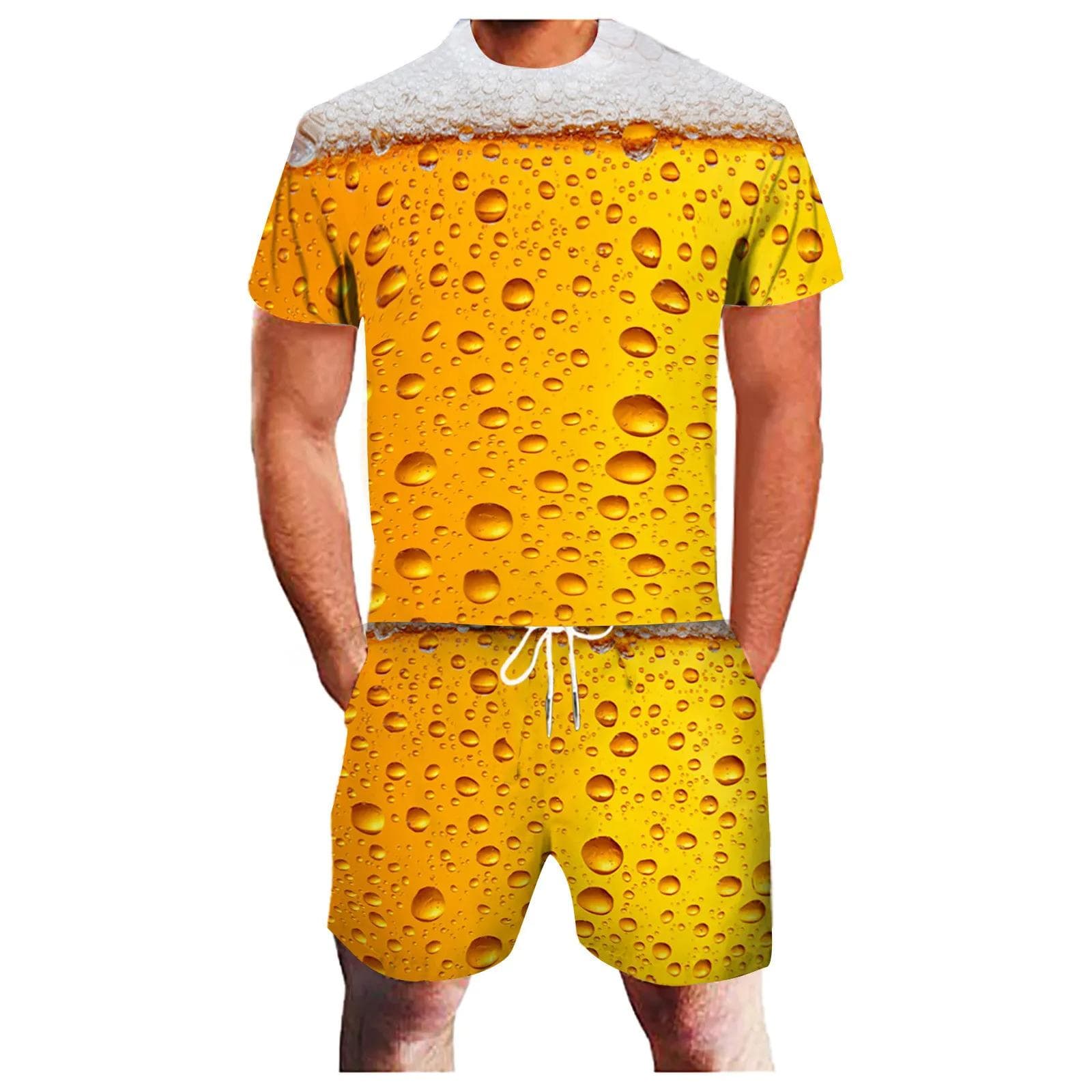 Summer Casual Round Neck T-Shirt Shorts 2 Piece Set Fashion Man Clothes Pullover Tracksuit Set Beer 3D Print Men's T-shirt Set cm