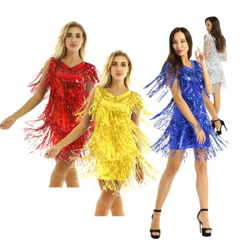 Women's Fancy Dress Dance Costume Cocktail Evening Gown Womens Clothing Summer Dresses Fringe Dresses cm red