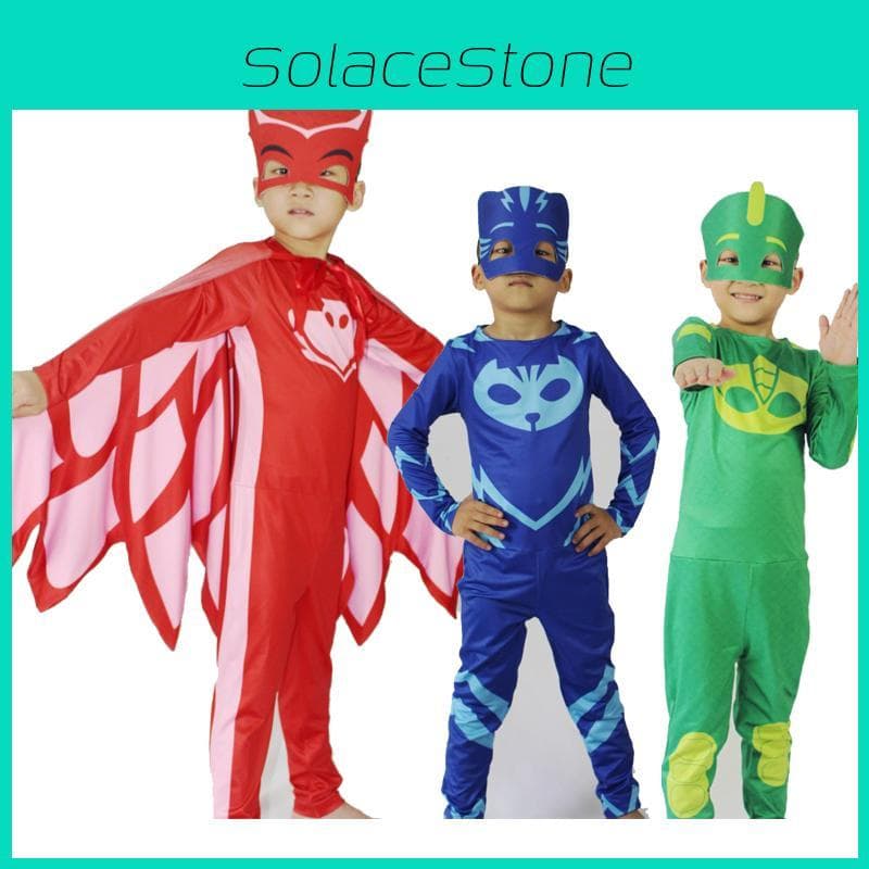 Noblekids Pj Mask Costume Featuring Colorful Catboy Owlette Gekko Jumpsuit For Kids 140cm blue