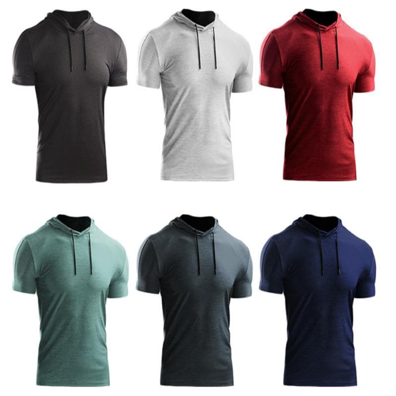 Summer Hooded Short-sleeved T-shirt Men's Sweater Large Size Loose Sports Top Breathable Quick Dry cm light gray
