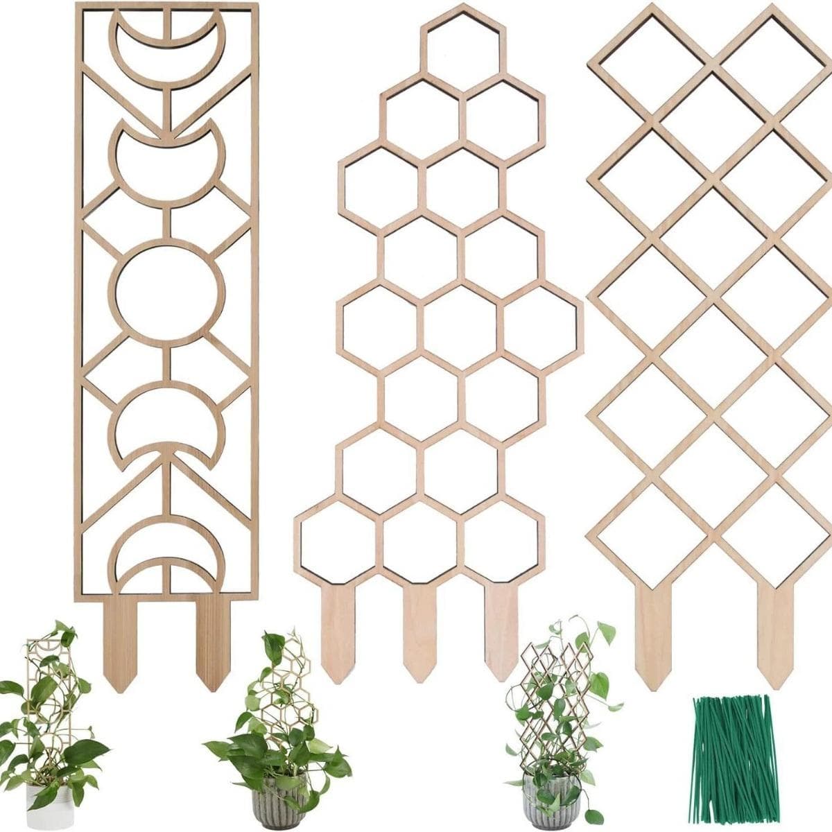 Honeycomb Shape Trellis Indoor Plant Trellis for Climbing Plants Small Garden Wooden Trellis for Potted Plants Starter Holder natural