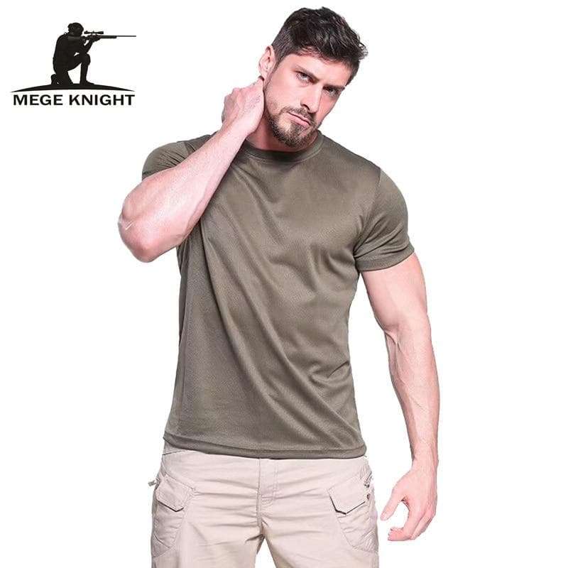 MEGE Men O-neck Short Sleeves Tactical T-shirt Men's Military Army T Shirt gym Tshirts Fitness 4XL cm khaki