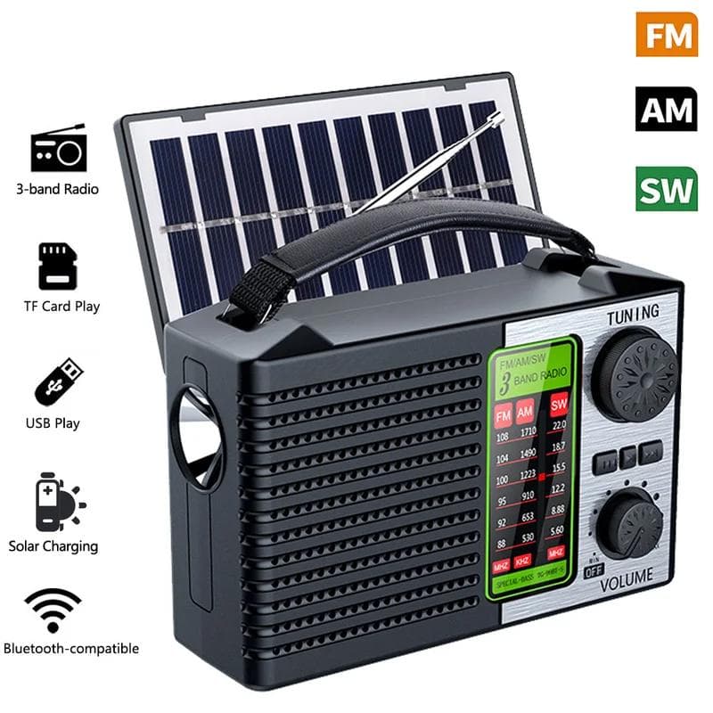 Multi-function Portable Radio FM AM SW Rechargeable USB TF Play Outdoor Solar Wireless Speaker Bluetooth With FM Radio Receiver