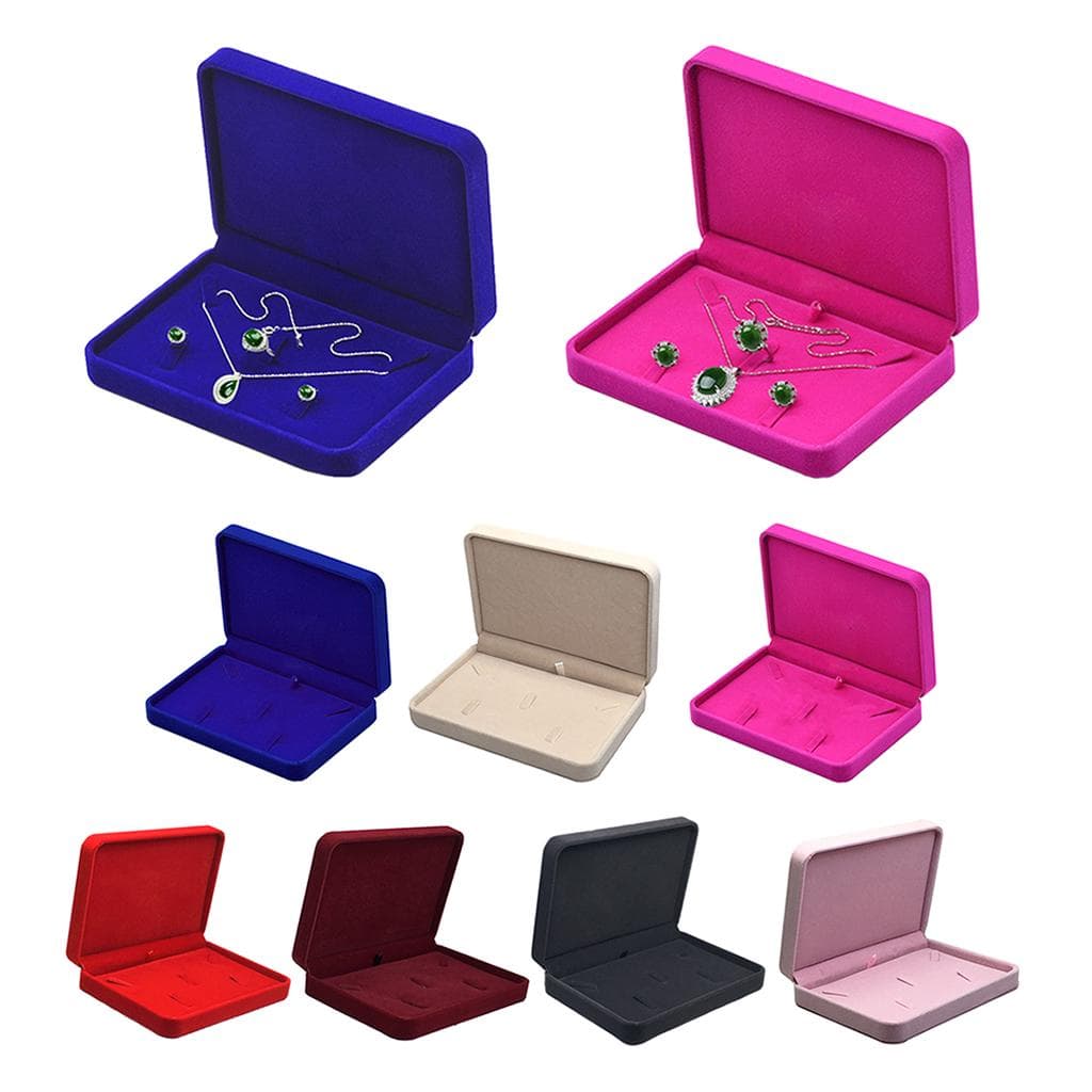 Velvet Jewelry Set Boxes Tray Travel Necklace Storage Display Case Red wine red