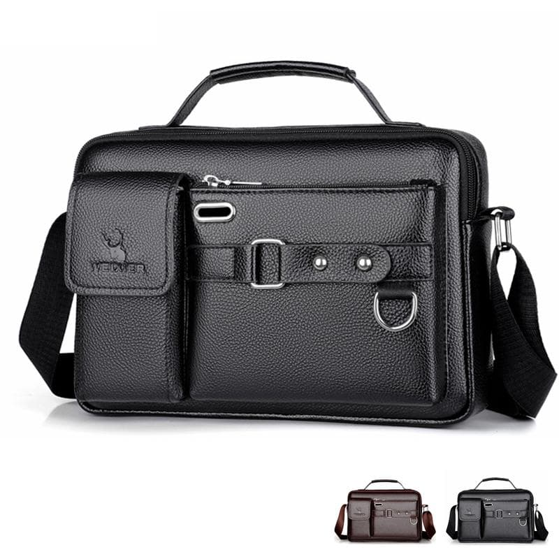Men’s Messenger Bag Leather Crossbody Bag Waterproof Shoulder Bag Multifunction Handbag Classic Work Business Bag black