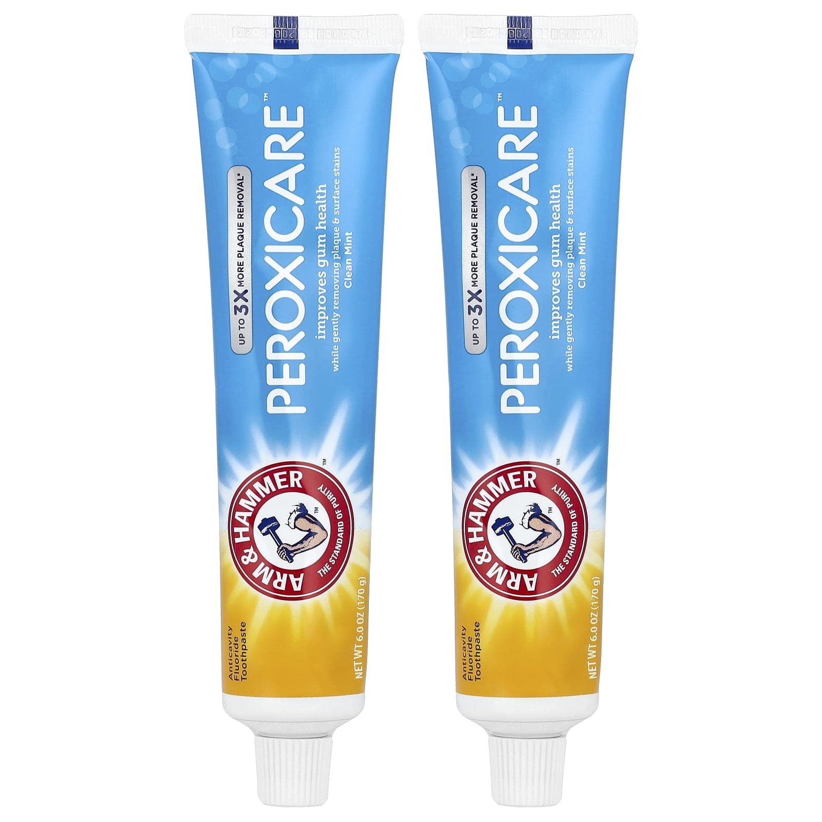Arm & Hammer, PeroxiCare, Deep Clean, Anti-cavity Fluoride Toothpaste, Clean Mints, Twin Pack, 6.0 oz (170 g) Each