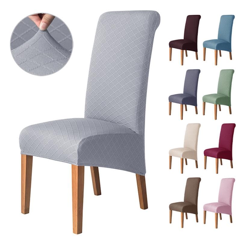 Xl Size Rhombus Jacquard Stretch Chair Cover High Back Elastic Covers For Dining Room Kitchen Anti -Dirty Anti -Scratch Seat Case