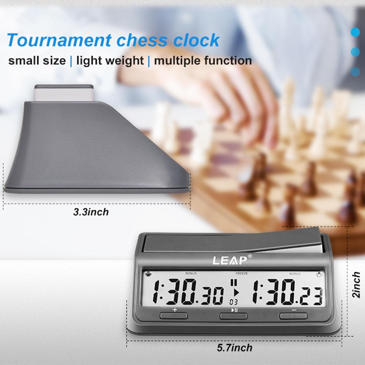 LEAP Chess Clock Digital Chess Timer Professional for Board Games Timer with 37 Preset Programme grey