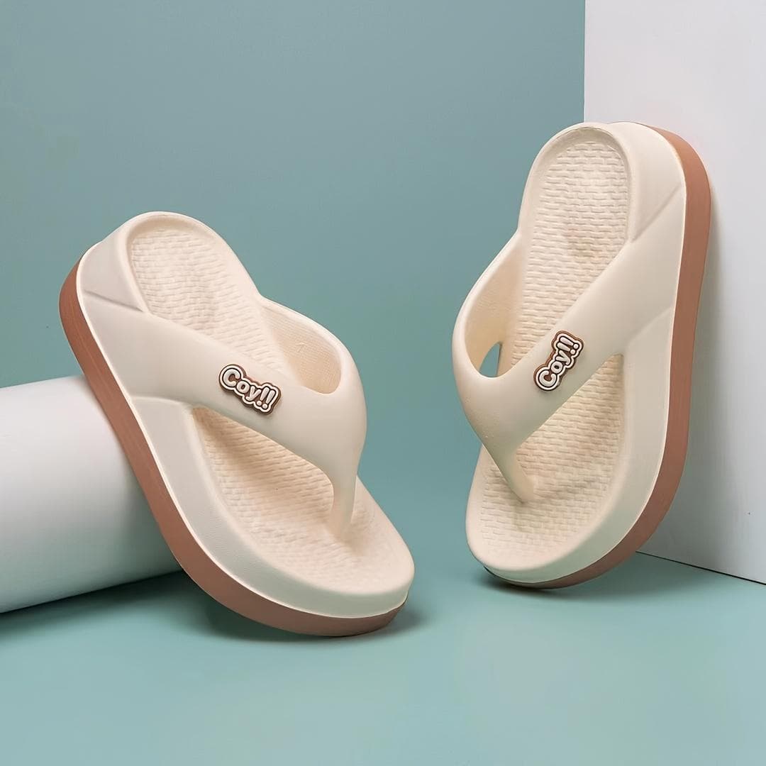 Flip Flops,Thick Sole Soft Sole Comfortable Walking Slippers,Comfortable Non-slip Beach Slippers cm beige